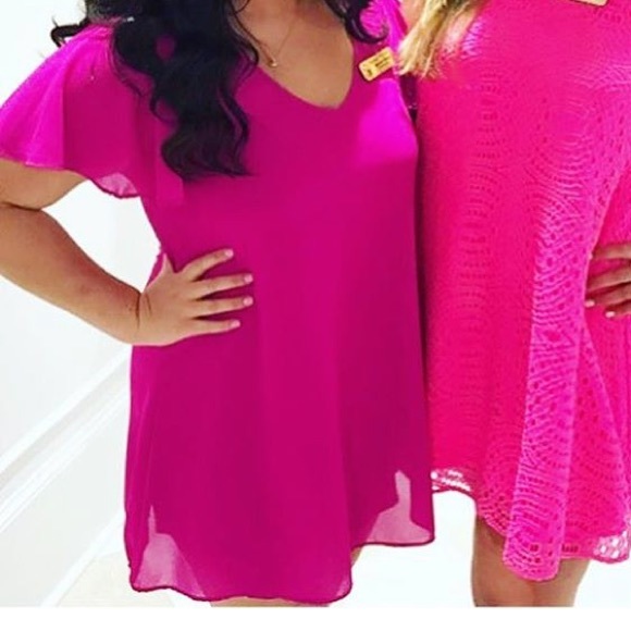 💗BOUTIQUE FLOWY V NECK FUCHSIA DRESS - Picture 6 of 6